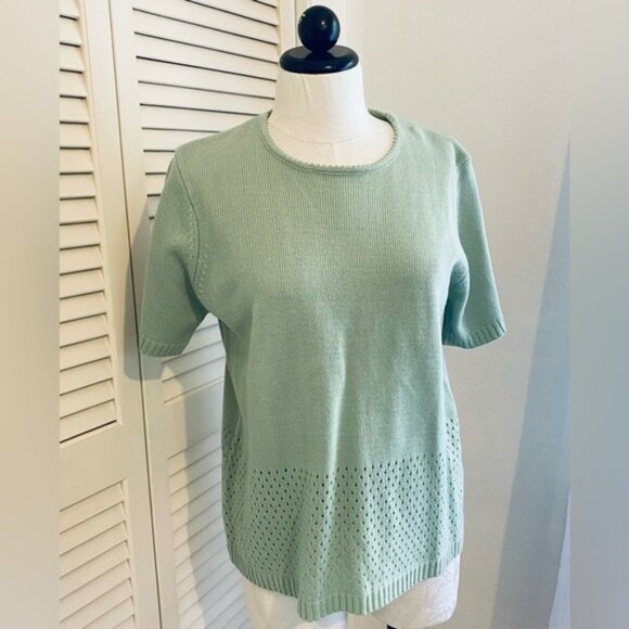 Blair Women's Seafoam Green Short Sleeve Sweater With Cutout Detail Size M - Picture 1 of 6